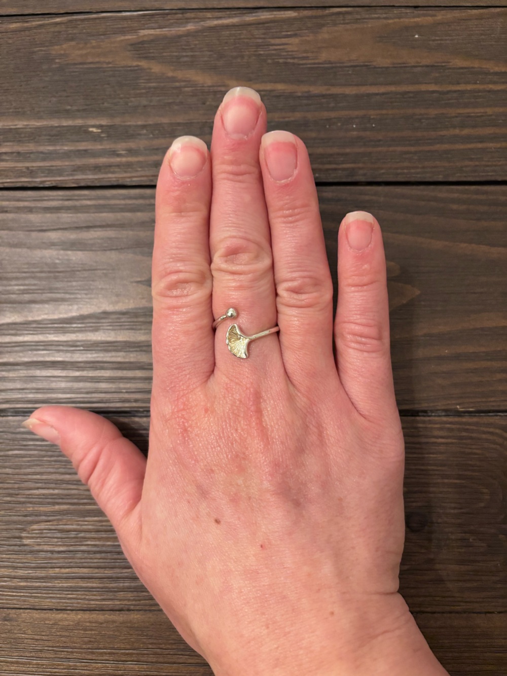 Ginkgo Leaf Open Ring - Sterling Silver
